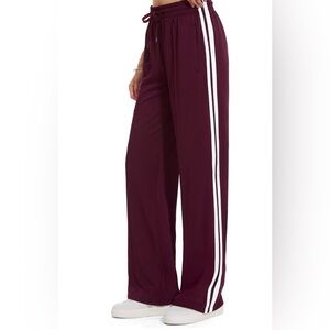 Wide Leg Maroon Track Pants with White Side Stripes